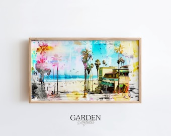 Venice Beach Art | Samsung Frame TV California  | Summer Art | Digital Art For TV | Collage Wall Art, Mixed Media, Santa Monica, Palm Trees