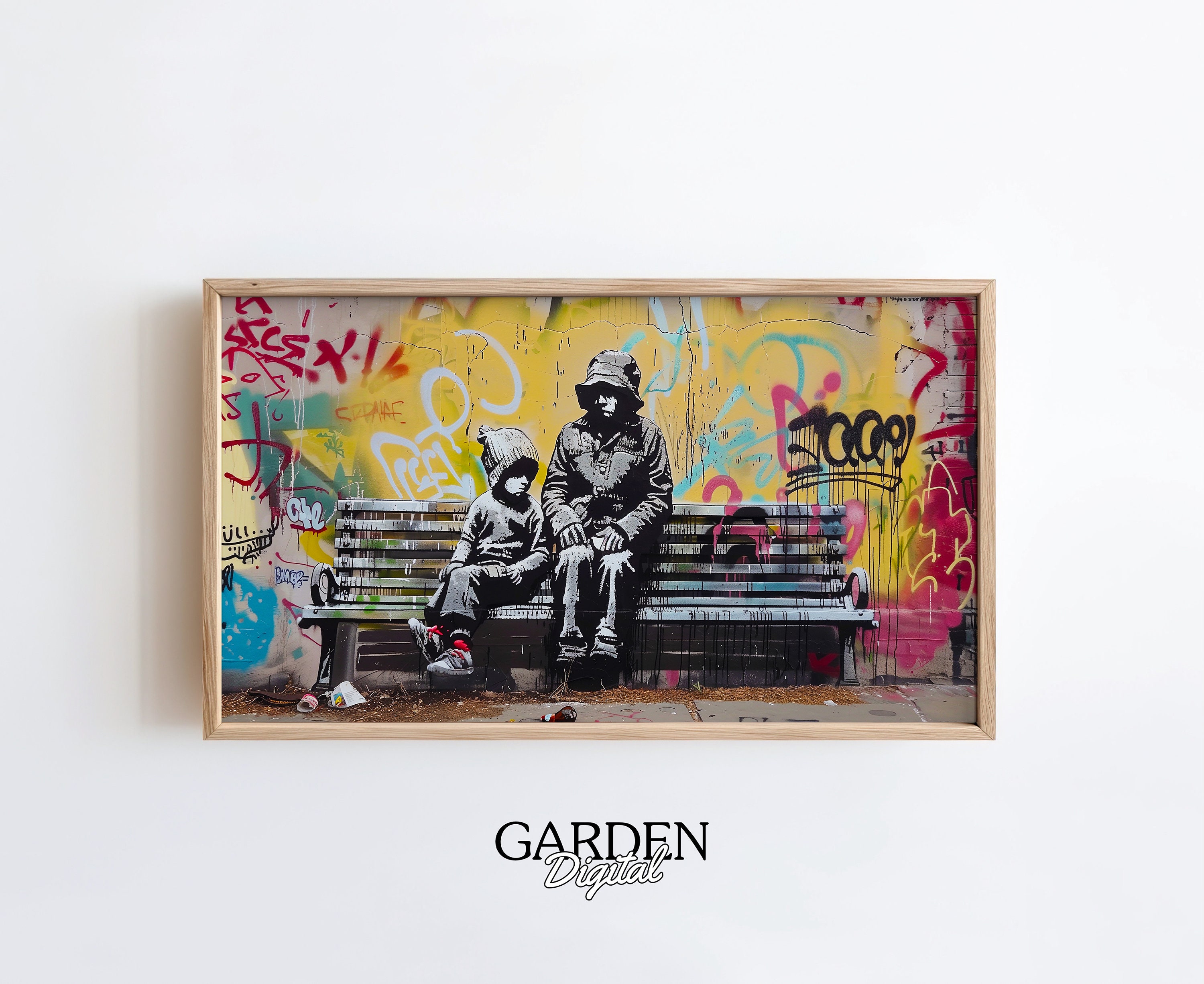 Banksy Bench Street Artframe TV Art Graffiti Street Art | Mr