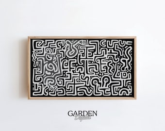 Frame TV Art | Keith Haring | Abstract Black and White | Oil Painting | Digital Art For TV | Frame Art Design | Home Wall Art, B&W