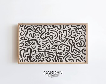 Frame TV Art | Keith Haring | Abstract Brown and White | Oil Painting | Digital Art For TV | Frame Art Design | Home Wall Art, B&W