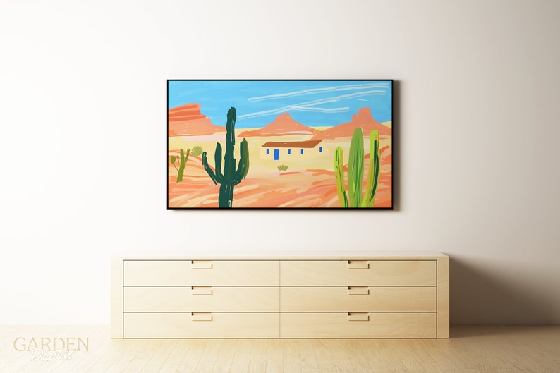 Samsung Frame TV Art Western Desert Landscape Desert Digital Art For TV Desert Painting Frame TV Art Desert Cactus Art Summer Art image 2