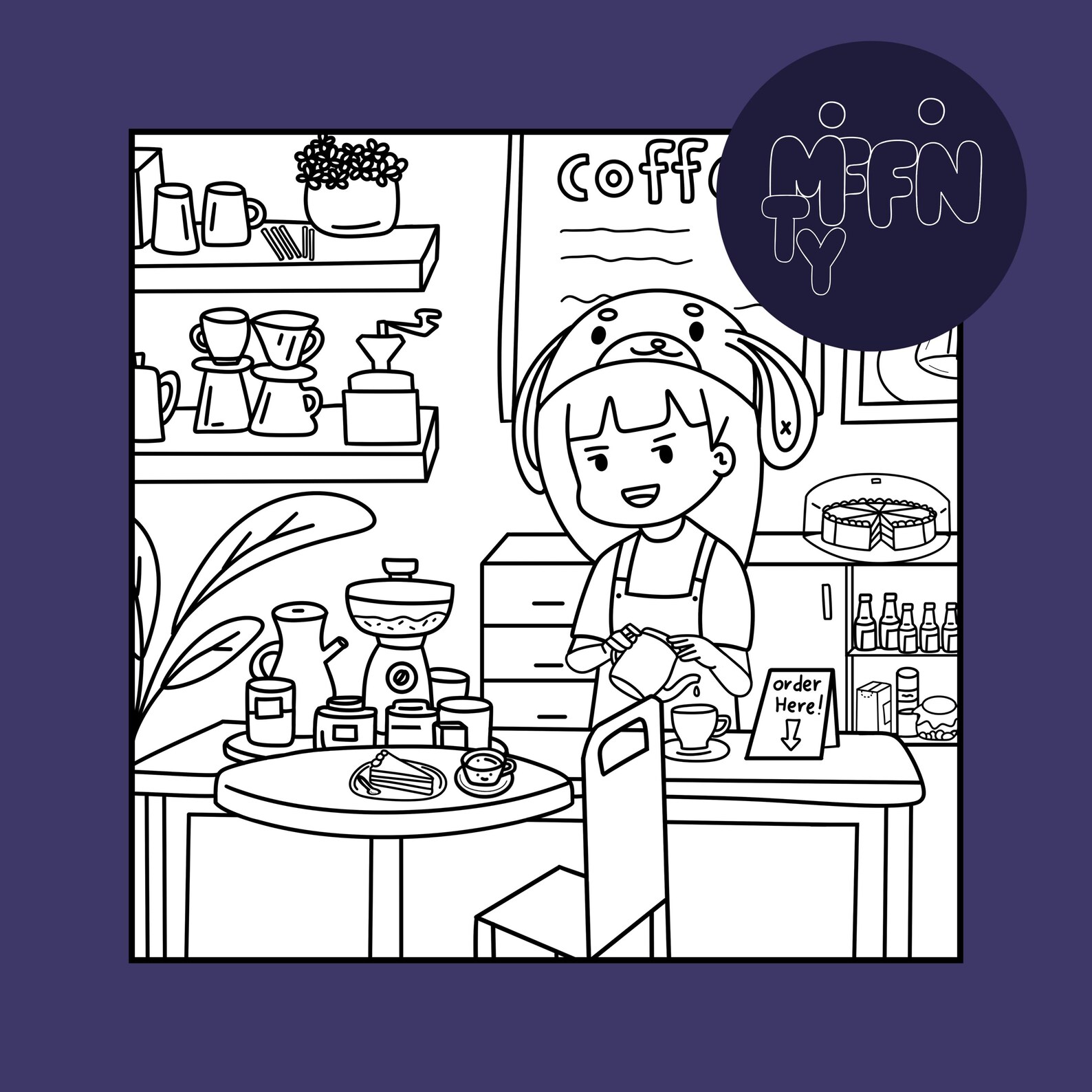 Printable Cute Coloring Page : Coffee Shop - Etsy