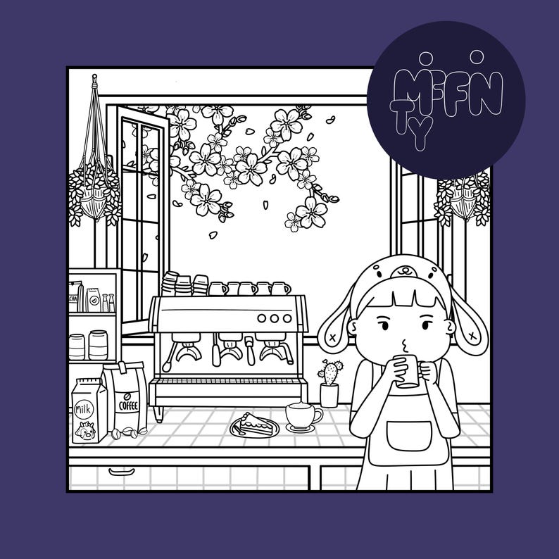 Printable Cute Coloring Page : Coffee Shop - Etsy