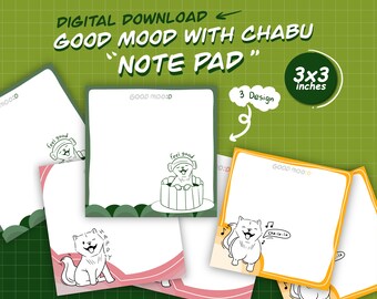 Puede incluir: Descarga digital de un bloc de notas de 7,62 x 7,62 cm con tres diseños diferentes que presentan un perro de dibujos animados. Los diseños incluyen un perro con auriculares con el texto "feel good", un perro sentado en una bañera con el texto "feel good" y un perro cantando con el texto "cha-la-la".