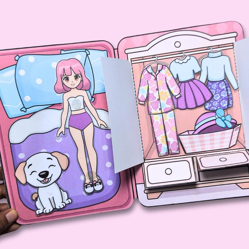 Printable Paper Dollhouse Quiet Book Pink Theme: Paper Doll Dress Up ...