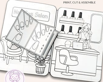 Paper Dollhouse Coloring Pages, Nail & Spa Coloring, Arts and Craft Activity for Kids