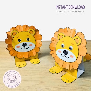 Attività stampabile per bambini: Crea un leone, attività di artigianato con la carta a forma di leone, apprendimento Montessori
