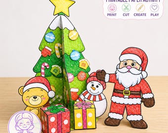 Árbol de Navidad imprimible, actividades y manualidades navideñas para niños en papel, recorta y construye (PDF)