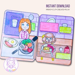 Libro para colorear imprimible de casa de muñecas de papel para hacer tú mismo - Actividad creativa para niños, manualidades (descarga digital)