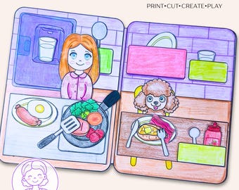 Printable Paper Dollhouse DIY Coloring Book Creative Activity for Kids,  Arts Craft (Digital Download)