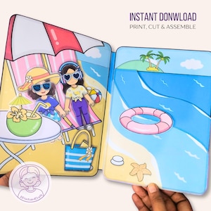 Papier Puppenhaus druckbare Sommer, Sommer DIY Quiet Buch Kinder Aktivität und Handwerk, schneiden und bauen Aktivität, digitaler Download