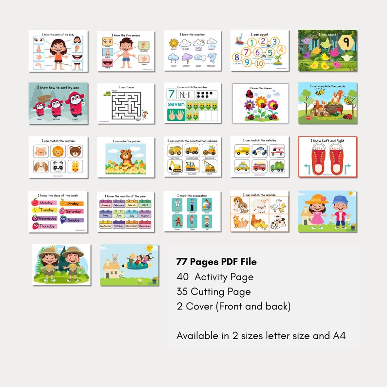 40 Pages Toddler Activity Book Printable, Toddler Busy Book Montessori ...