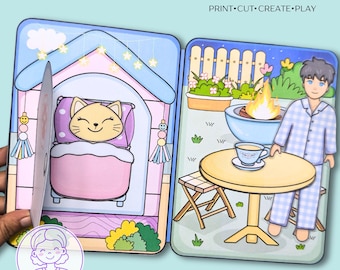 Casa de muñecas de papel para niño imprimible: Libro silencioso