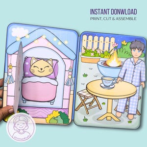 Casa delle bambole di carta stampabile, Casa per bambini, Libro tranquillo fai da te per bambole di carta, Attività e lavoretti per bambini, Attività di taglio e costruzione, Gioco di finzione, Download digitale
