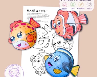 Printable Paper Fish Template,  Sea Animals Activity for Kids, Screen-Free Play