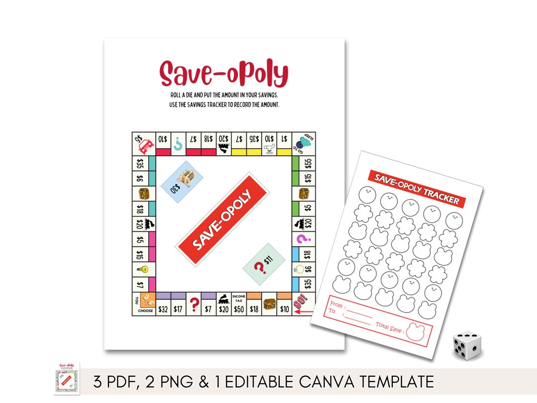 Monopoly Savings Challenge, Editable Monopoly Savings Game, Savings Tracker Printable, Savings ...