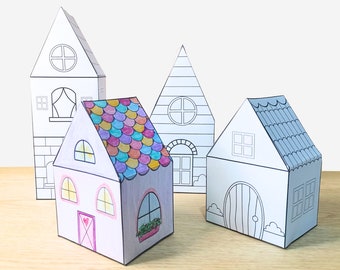 Paper Houses Printable, Coloring and Craft for Kids, 3d Paper houses activities for kids montessori learning