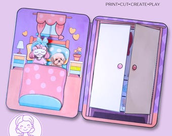 Casa de muñecas de papel imprimible, libro tranquilo de muñecas de