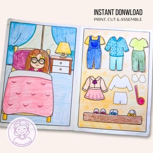 Bauen Sie ein Papierpuppenhaus Schlafzimmer, Papierpuppe DIY Buchseiten Kinderaktivität und Basteln, Cut & Build-Aktivitäten, PDF Digital Download