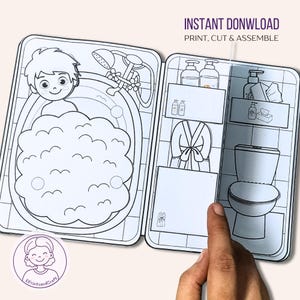Attività da colorare stampabili per bambini con casette di carta per bambole, libro da colorare fai da te con bambole di carta per bambini, download digitale di lavoretti di carta per bambini