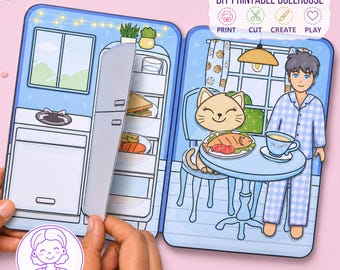 Libro per bambini stampabile a forma di casa di bambola, gioco di ruolo fai da te, attività tranquilla per bambini, download immediato