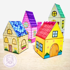 Case di carta stampabili, da colorare e creare per bambini, attività con case di carta 3D per bambini con metodo Montessori