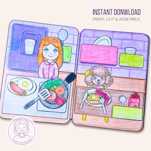 Mini libro da colorare fai da te con bambola di carta, stampabile, attività e lavoretti per bambini, libro tranquillo fai da te con bambola di carta, download digitale di ritaglia e costruisci