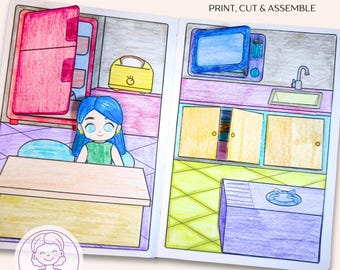 Paper Dollhouse Kitchen: DIY Cut Build Activity (PDF Digital Download