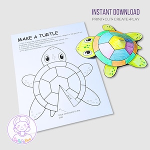 Make a Turtle Printable Activity for kids, Turtle Paper Craft activities Montessori learning