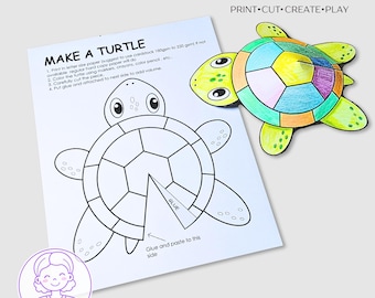 Make a Turtle Printable Activity for kids, Turtle Paper Craft activities Montessori learning
