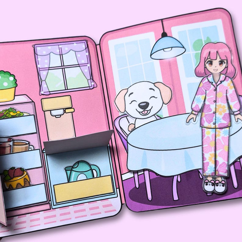 Printable Paper Dollhouse Quiet Book Pink Theme: Paper Doll Dress Up ...