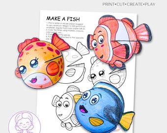 印刷可能な紙の魚の工作 - 子供向けの塗り絵アクティビティ（PDF）