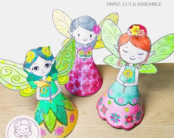 Crea una muñeca de papel de hadas imprimible, actividades de papel fáciles y divertidas para niños, aprendizaje Montessori.