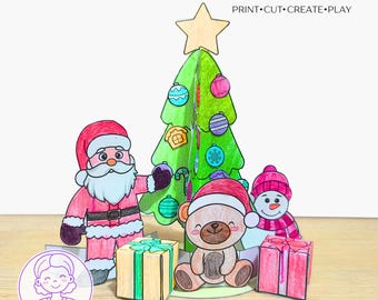 Printable Christmas tree - Holiday Kids Paper Activity and Crafts, Cut and Build PDF