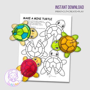Mini turtle printable activity for kids - Fun and Easy Paper Craft, kindergarten Montessori pdf
