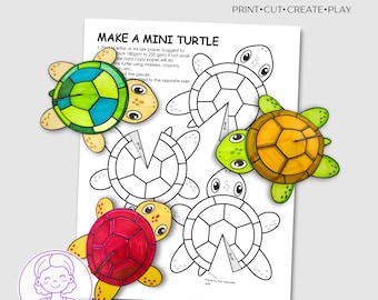 Mini tortuga imprimible para niños - Manualidad de papel divertida y fácil, para jardín de infancia Montessori (PDF)