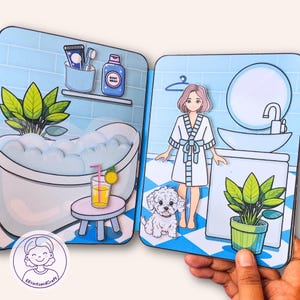 Paper dollhouse printable bathroom, Paper Doll DIY Quiet Book Kids Activity and Crafts, Cut and Build activity, Digital Download