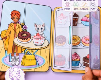 Printable Dessert Shop Paper Play Set,  Pretend Play Kids Activities, Dress Up Dolls, Screen-Free