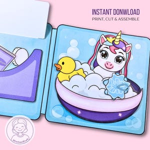 Paper dollhouse printable Unicorn,  Paper Doll DIY Quiet Book Kids Activity and Crafts, Cut and Build Activity, Digital Download