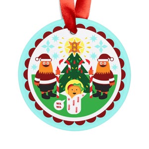 Gritty & Hoagie Jesus Christmas Ornament, Pretzel Nativity Ornament, Flyers Mascot, Philadelphia Philly PA Sports Gift for Him Her Funny