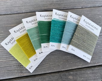 Darning yarn, repair yarn made of wool (recycling/upcycling) - green, olive green, yellow green - 12 m - card (0.40 EUR/meter)