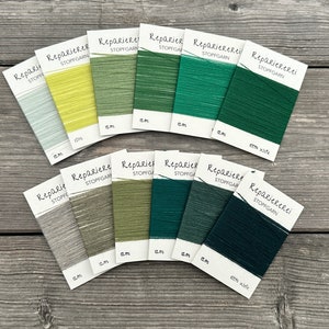 Stopfgarn, Reparaturgarn aus Wolle (Recycling/Upcycling) - Grün, Oliv, Hellgrün - 12m - Kärtchen (0,40 EUR/m)