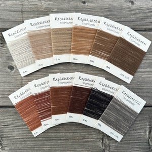 Stopfgarn, Reparaturgarn aus Wolle - Hellbraun, Braun, Graubraun, Kastanie - 12m - Kärtchen (0,40 EUR/m)