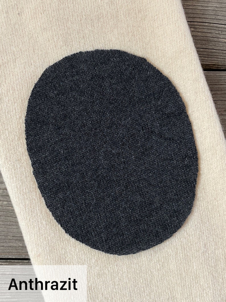 Ein Paar Reparaturflicken/Patches aus Kaschmir, Wolle Strick oval weiß, beige, grau, hellgrau, schwarz 12x9cm Anthrazit