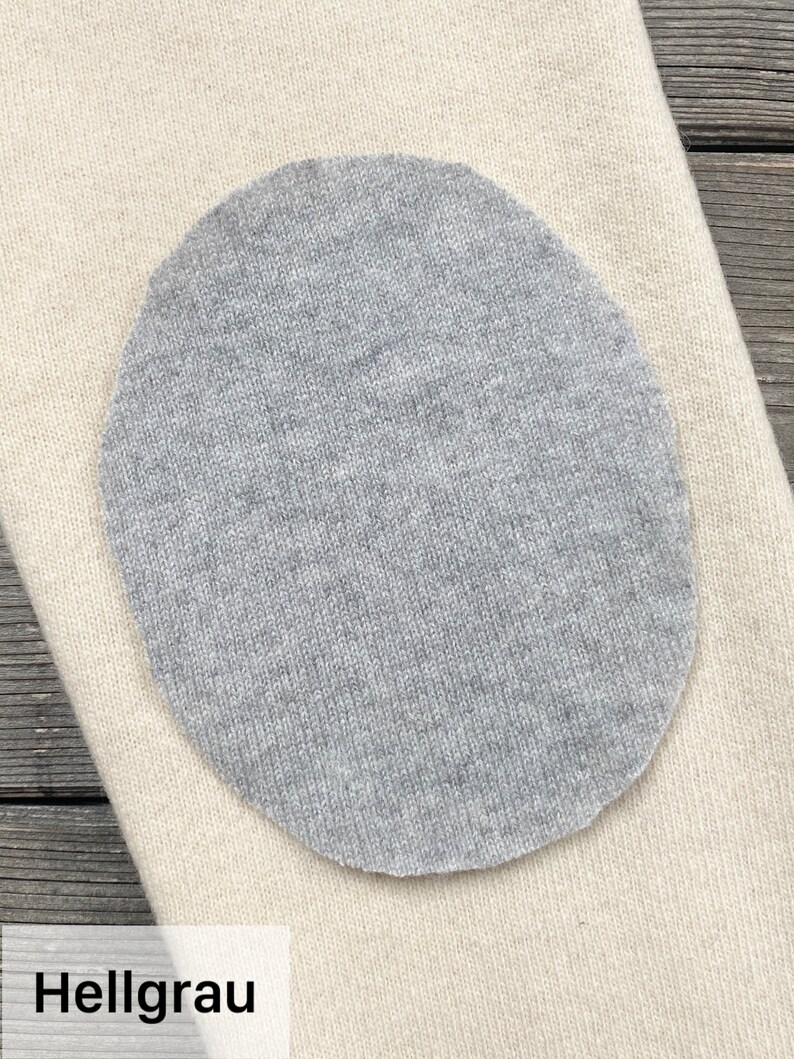 Ein Paar Reparaturflicken/Patches aus Kaschmir, Wolle Strick oval weiß, beige, grau, hellgrau, schwarz 12x9cm Hellgrau