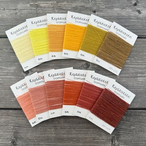 Stopfgarn, Reparaturgarn aus Wolle - Gelb, Orange, Pfirsich, Rost, Ocker - 12m - Kärtchen (0,40 EUR/m)
