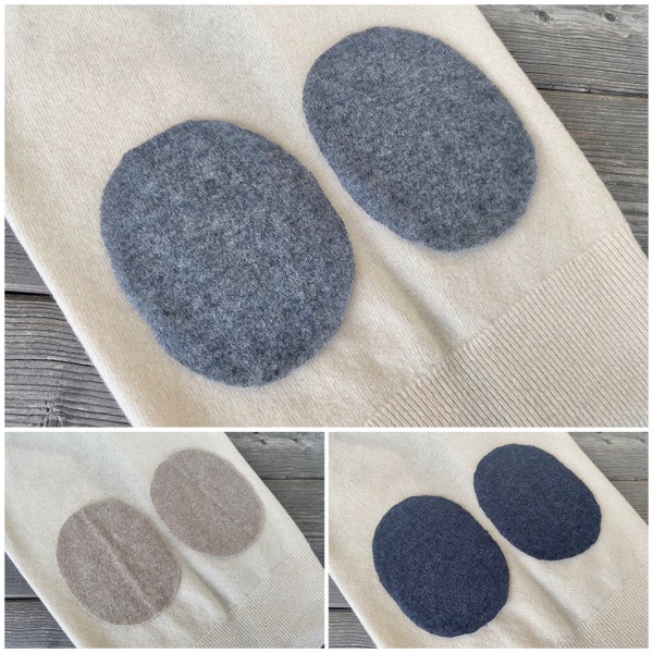 1 Paar Reparaturflicken Patches aus Kaschmir Seide Strick Feinstrick oval, beige, grau, anthrazit - 12x9cm (Upcycling)