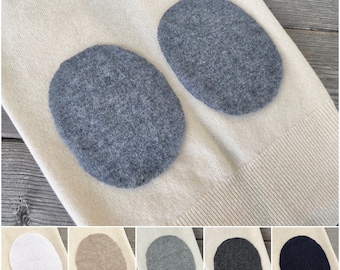 A pair of repair patches made of cashmere, wool knit oval - white, beige, grey, light grey, black - 12 x 9 cm