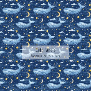 Whale Ocean Seamless Pattern, Nursery Starry Night Print, Digital Paper for Kids Nursery