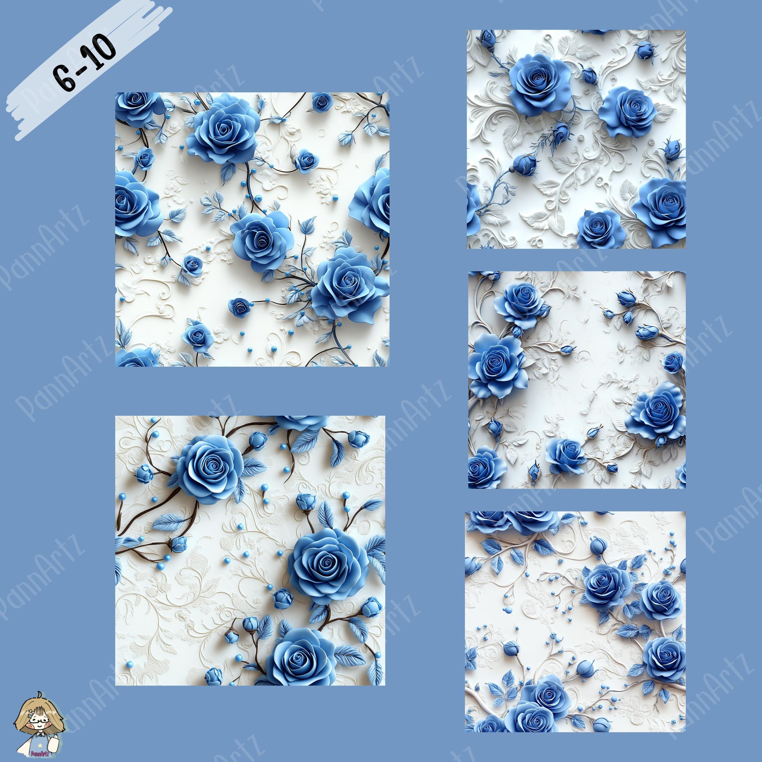Royal Blue Rose Seamless Pattern, Floral Digital Paper, Blue Flower ...